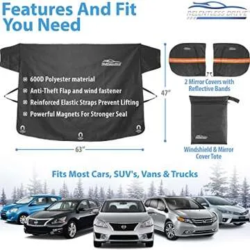Car Windshield Cover for Ice and Snow Kit (Fits All Cars) Includes Ice Scraper and Side Mirror Covers - Winter Car Accessories