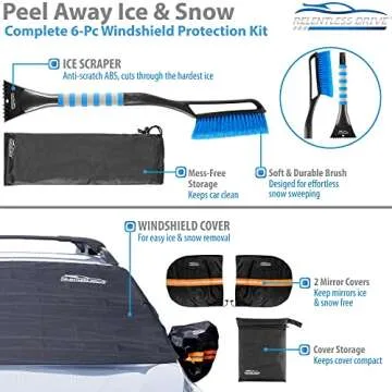 Car Windshield Cover for Ice and Snow Kit (Fits All Cars) Includes Ice Scraper and Side Mirror Covers - Winter Car Accessories