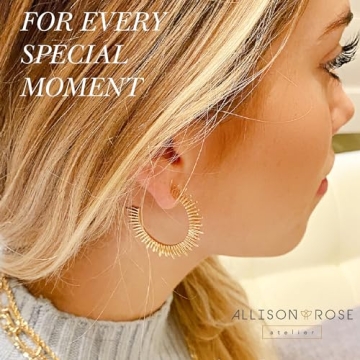 ALLISON ROSE ATELIER – Women’s Spike Earrings – 16k Gold Plated Open C Sun Hoop Earrings – Cool Earrings – Spike Hoops – Gold Boho Statement Earrings