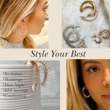 ALLISON ROSE ATELIER – Women’s Spike Earrings – 16k Gold Plated Open C Sun Hoop Earrings – Cool Earrings – Spike Hoops – Gold Boho Statement Earrings