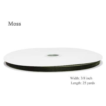 YASEO Moss Green Velvet Ribbon, 3/8 inch x 25 Yards, Ideal for Choker, Gift Wrapping, Crafts, and Decorations