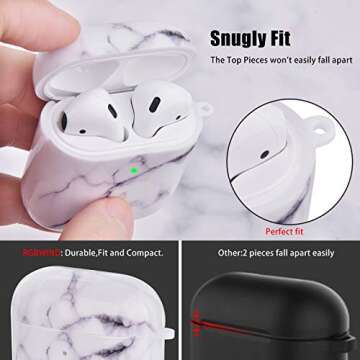 RGBWIND Airpod Case for Men Women and Girls,Compatible with Apple Air pod Case 2 and 1,Anti-Slip and Cute Cool Marble Design Cover,Hard airbuds Accessories with Keychain, White