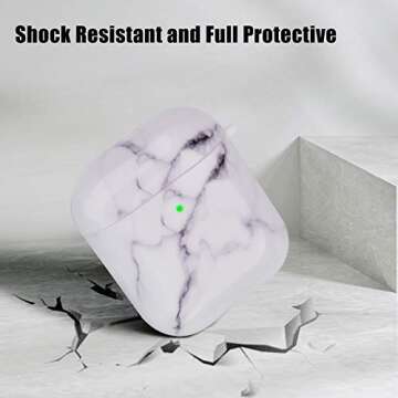 RGBWIND Airpod Case for Men Women and Girls,Compatible with Apple Air pod Case 2 and 1,Anti-Slip and Cute Cool Marble Design Cover,Hard airbuds Accessories with Keychain, White