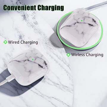 RGBWIND Airpod Case for Men Women and Girls,Compatible with Apple Air pod Case 2 and 1,Anti-Slip and Cute Cool Marble Design Cover,Hard airbuds Accessories with Keychain, White