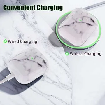 RGBWIND Airpod Case for Men Women and Girls,Compatible with Apple Air pod Case 2 and 1,Anti-Slip and Cute Cool Marble Design Cover,Hard airbuds Accessories with Keychain, White