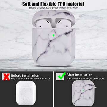 RGBWIND Airpod Case for Men Women and Girls,Compatible with Apple Air pod Case 2 and 1,Anti-Slip and Cute Cool Marble Design Cover,Hard airbuds Accessories with Keychain, White