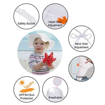 SimpliKids UPF 50+ UV Sun Protection Wide Brim Baby Sun Hat,White,12-24 Months