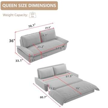 Neylory 70.1" Queen Pull Out Sofa Bed, 3 in 1 Convertible Sleeper Sofa, Velvet Loveseat Couch for Li...