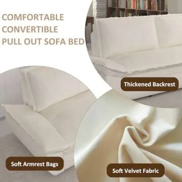 Neylory 70.1" Queen Pull Out Sofa Bed, 3 in 1 Convertible Sleeper Sofa, Velvet Loveseat Couch for Living Room, Apartment, Small Space, Beige