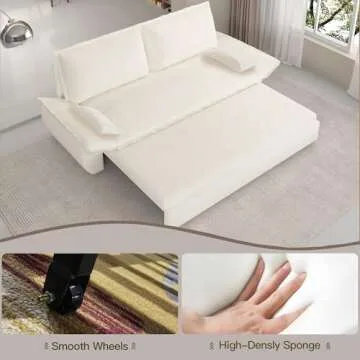 Neylory 70.1" Queen Pull Out Sofa Bed, 3 in 1 Convertible Sleeper Sofa, Velvet Loveseat Couch for Living Room, Apartment, Small Space, Beige