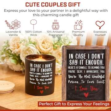 Valentine's Day Gift for Her or Him - Anniversary or Wedding Gift for Women - Romantic Gifts for Wife & Husband - Wooden Base & Gift Box Included - Vanilla & Lavender Scented Candle - 10oz