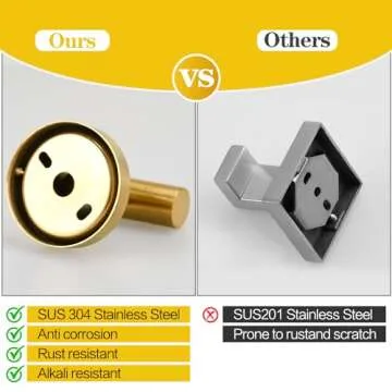 Mdvora 2 Pack Towel Hooks, Robe Hook, Bathroom Coat Hook Wall Mounted, SUS304 Stainless Steel Bathroom Hooks, Towel Hook for Bedroom Kitchen Hotel Office(2 Pack Brushed Golden)
