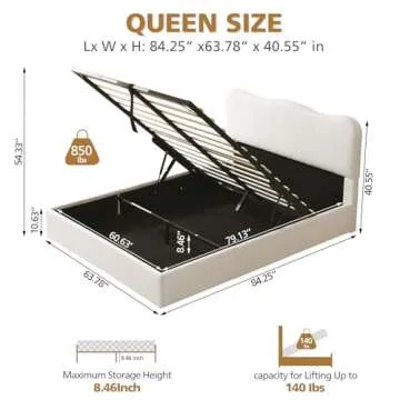 VELOCAVA Queen Lift-Up Storage Bed for Modern Bedrooms