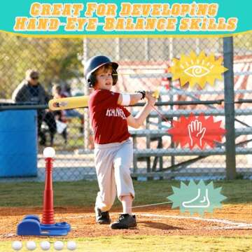 Asyxstar T Ball Sets for Kids, Toddlers, Baseball Tee Ball Set - Includes 6 Baseballs, A Baseball Launcher and an T Ball Stand for Kids 3-5 for Kids Toy Gifts for 3 Year Old Boys