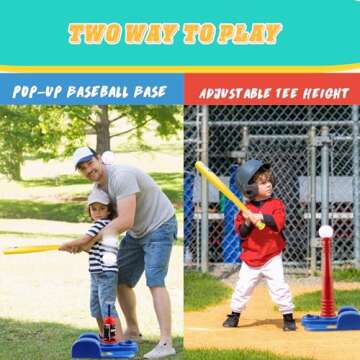 Asyxstar T Ball Sets for Kids, Toddlers, Baseball Tee Ball Set - Includes 6 Baseballs, A Baseball Launcher and an T Ball Stand for Kids 3-5 for Kids Toy Gifts for 3 Year Old Boys