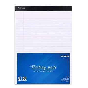 Mintra Office Legal Pads - ((BASIC WHITE 6pk, 8.5in x 11in, NARROW RULED)) - 50 Sheets per Notepad, Micro perforated Writing Pad, Notebook Paper for School, College, Office, Business