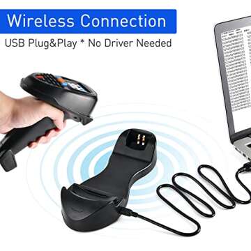JRHC Wireless Barcode Scanner with Charging Base 2-in-1