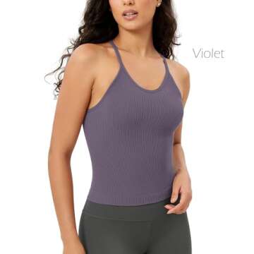 ODODOS Women's 3-Pack Seamless Cami Tops Ribbed Camisole Tank Top, Pink Lace+Violet+Iceberg, Medium/Large