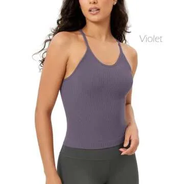 ODODOS Women's 3-Pack Seamless Cami Tops Ribbed Camisole Tank Top, Pink Lace+Violet+Iceberg, Medium/Large