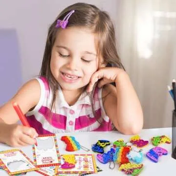 Kids Valentines Day Cards with Fidget Keychains Set