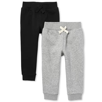 The Children's Place Baby Boys and Toddler Active Fleece Jogger Sweatpants - 2 Pack Black/Smoke Gray