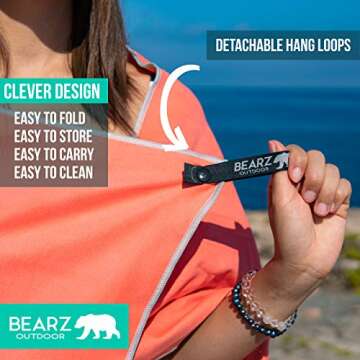 BEARZ Outdoor Travel Towel - Quick Dry Microfiber Towel for Hiking, Gym, Camp (Includes Bonus Face Cloth) Coral