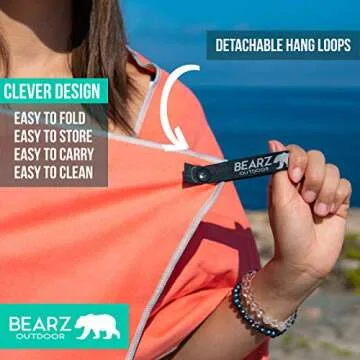 BEARZ Outdoor Travel Towel - Quick Dry Microfiber Towel for Hiking, Gym, Camp (Includes Bonus Face Cloth) Coral