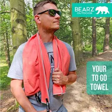 BEARZ Outdoor Travel Towel - Quick Dry Microfiber Towel for Hiking, Gym, Camp (Includes Bonus Face Cloth) Coral