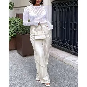 SAFRISIOR Women Sexy See Through Long Sleeve T-Shirts Mesh Sheer Skinny Rib Scalloped Trim Tees Blouse Top Outfits White