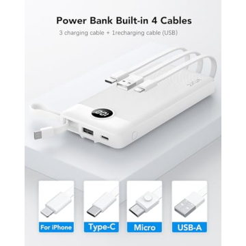 VRURC Portable Charger 10000mAh with Built-in Cables