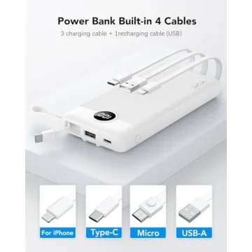 VRURC Portable Charger 10000mAh with Built-in Cables