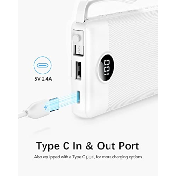 VRURC Portable Charger 10000mAh with Built-in Cables