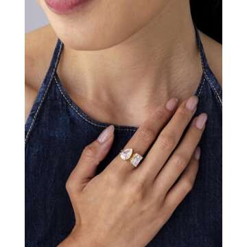 PAVOI 14K Gold Plated Toi Et Moi Engagement Ring