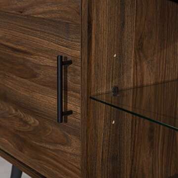 Home Accent Furnishings Mid-Century Modern 2-Door 70" TV Stand for 80" TVs with Glass Shelf - Dark Walnut