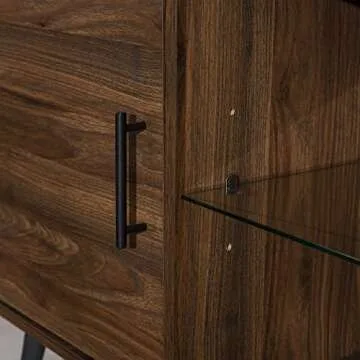 Home Accent Furnishings Mid-Century Modern 2-Door 70" TV Stand for 80" TVs with Glass Shelf - Dark Walnut