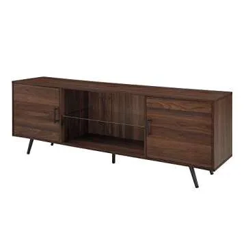 Home Accent Furnishings Mid-Century Modern 2-Door 70" TV Stand for 80" TVs with Glass Shelf - Dark Walnut