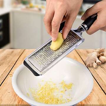 Otevy Mos Ginger Grater Tool with Handle - Premium Stainless Steel Mini Grater for Garlic, Nutmeg, a...