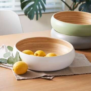 HABITAAS Sustainable Fruit Bowl, Large Bamboo Serving Bowl