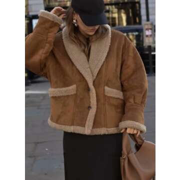 chouyatou Women's Winter Casual Faux Suede Leather Jacket Button Down Fuzzy Sherpa Lined Jacket Coat...