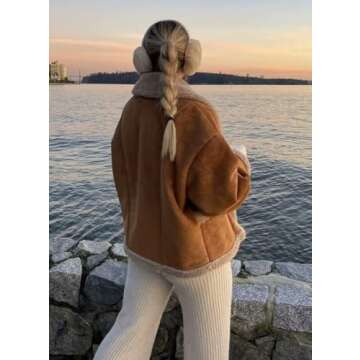 chouyatou Women's Winter Casual Faux Suede Leather Jacket Button Down Fuzzy Sherpa Lined Jacket Coat (Small, Brown)