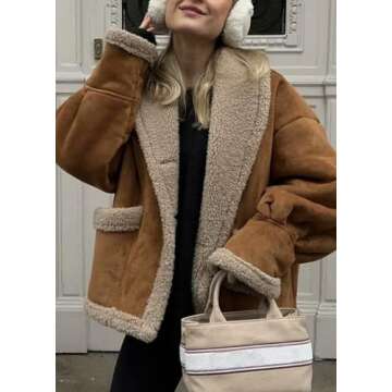 chouyatou Women's Winter Casual Faux Suede Leather Jacket Button Down Fuzzy Sherpa Lined Jacket Coat (Small, Brown)