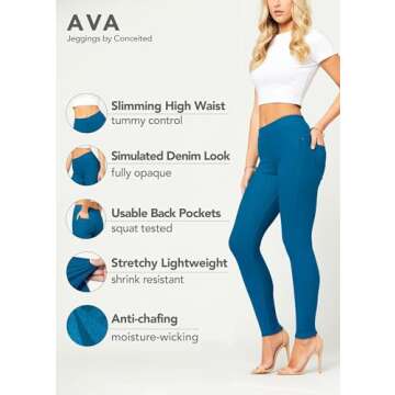 Conceited Jeggings for Women with Pockets - High Waist - Tummy Control Shaping - Regular and Plus Si...