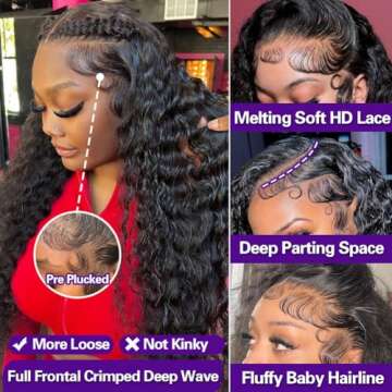 LRV 26 Inch Deep Wave Lace Front Wigs Human Hair, 13x4 HD Curly Lace Front Human Hair Wet Wavy Water...