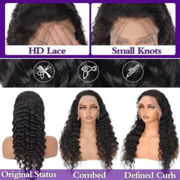 LRV 26 Inch Deep Wave Lace Front Wigs Human Hair, 13x4 HD Curly Lace Front Human Hair Wet Wavy Waterwave Glueless Frontal Deep Wave Wig for Women, Pre Plucked, 180 Density, Average Cap, Tangle Free