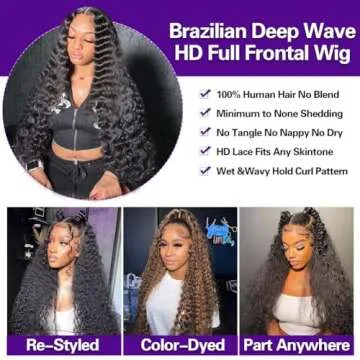 LRV 26 Inch Deep Wave Lace Front Wigs Human Hair, 13x4 HD Curly Lace Front Human Hair Wet Wavy Waterwave Glueless Frontal Deep Wave Wig for Women, Pre Plucked, 180 Density, Average Cap, Tangle Free