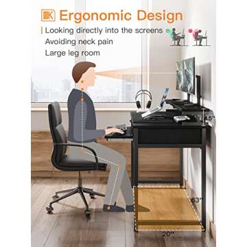 Ergonomic ODK Computer Desk with Storage & Keyboard Tray