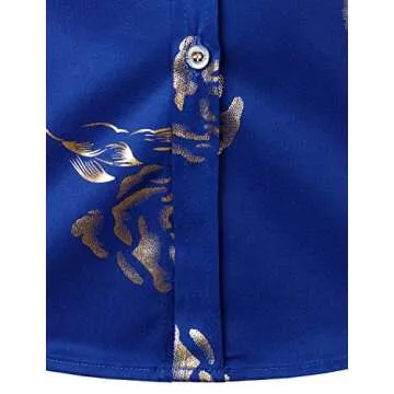 ZEROYAA Mens Hipster Gold Rose Printed Slim Fit Short Sleeve Button Down Dress Shirts ZZCL41 Blue X-Large