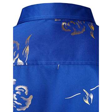 ZEROYAA Mens Hipster Gold Rose Printed Slim Fit Short Sleeve Button Down Dress Shirts ZZCL41 Blue X-Large