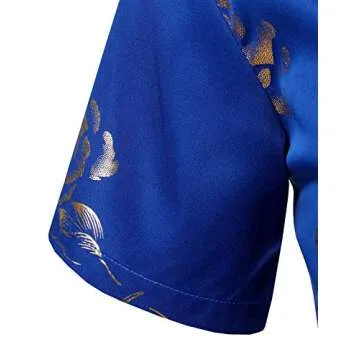ZEROYAA Mens Hipster Gold Rose Printed Slim Fit Short Sleeve Button Down Dress Shirts ZZCL41 Blue X-Large