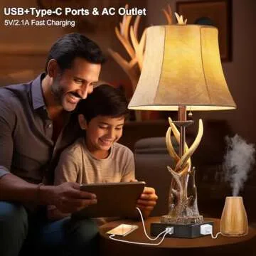 BOWOBO Rustic Antler Table Lamps Set with USB Ports